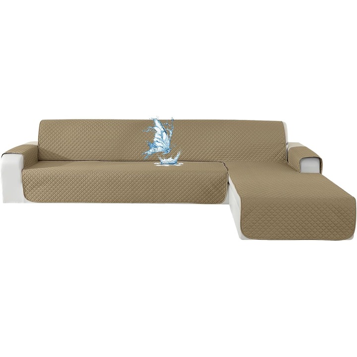 Husa Canapea Coltar CYCMACO, Impermeabila, Reversibila, Maro Deschis, 280cm