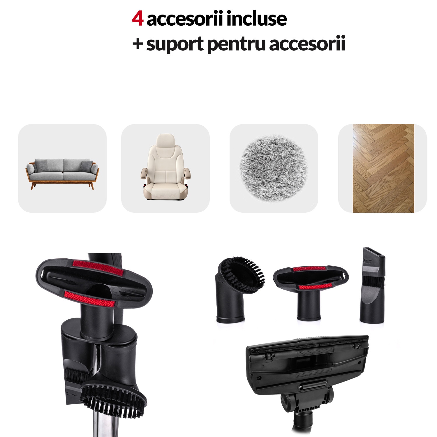 Aspirator ciclonic Lehmann Virelli, 900W, 19 kPa, 2 filtre HEPA, recipient 2.5L, negru, set complet accesorii