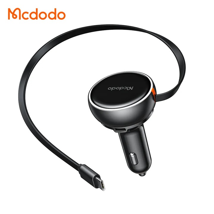 Incarcator Auto Mcdodo FreeGo 80W cu Cablu USB-C Retractabil 80cm, 3 Porturi PD 3.0 + QC 4.0, pentru Telefon, Tableta, Laptop