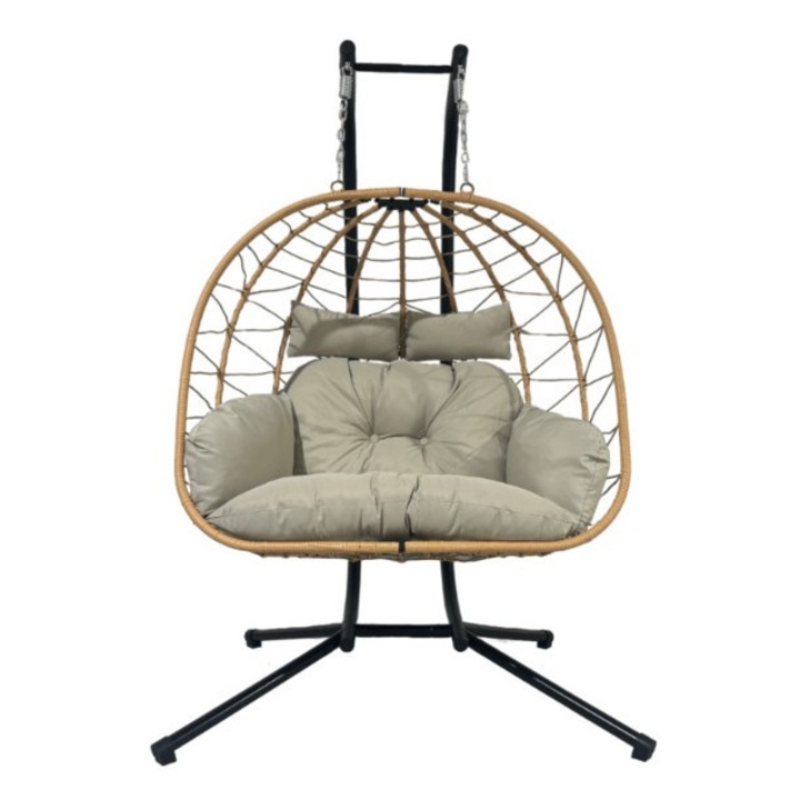 Любовен двуместен висящ стол - сгъваем кош - кафяв