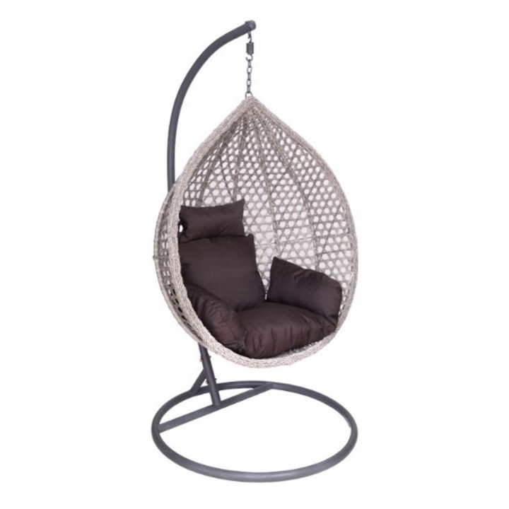 Сив техноратан висящ стол, със сива възглавница