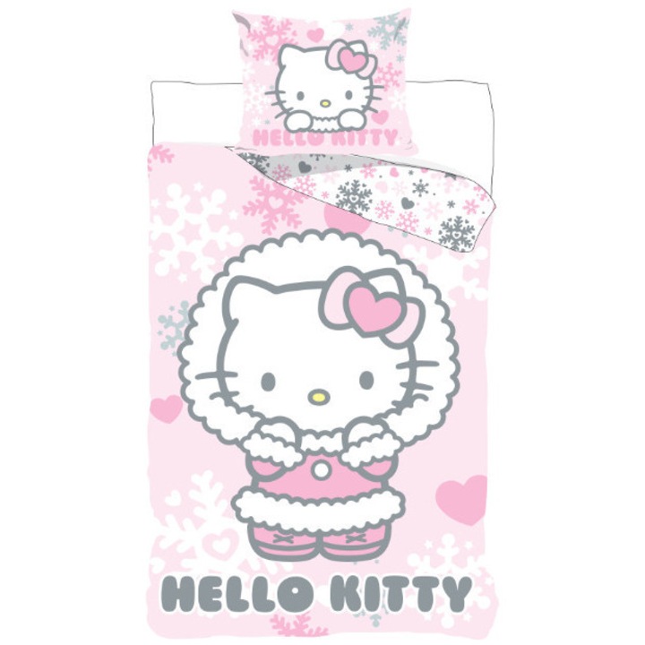 Lenjerie de pat pentru copii, Hello Kitty Iarnă Confortabilă preșcolari 100x135 cm, 40x60 cm
