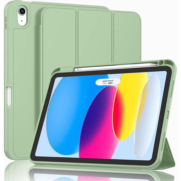 Tabletta védőtok, iPad Air 11" 7/6. generáció (M3/M2) 2025/2024, iPad Air 5/4. generáció 2022/2020 10.9" modellekhez, automata ébresztés/alvás funkcióval, tolltartóval, Matcha zöld