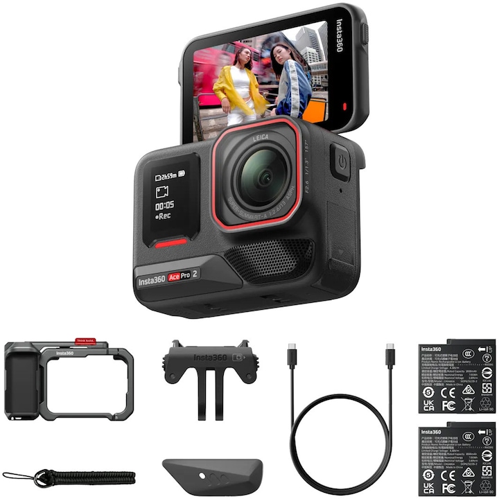 Спортна видеокамера Insta360 Ace Pro 2, 8K, Dual-Battery Xplorer Bundle, Slate Gray