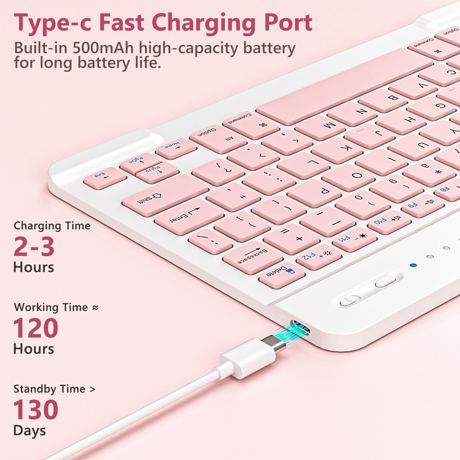 Husa cu tastatura pentru iPad Air de 11 inci (M4 2026/M3 2025/M2 2024) si Air 5/4, cu o tastatura de 10, 9 inci (iluminare de fundal in 7 culori), Bluetooth, functionalitate de suport USB Type-C si slot pentru stylus, Roz
