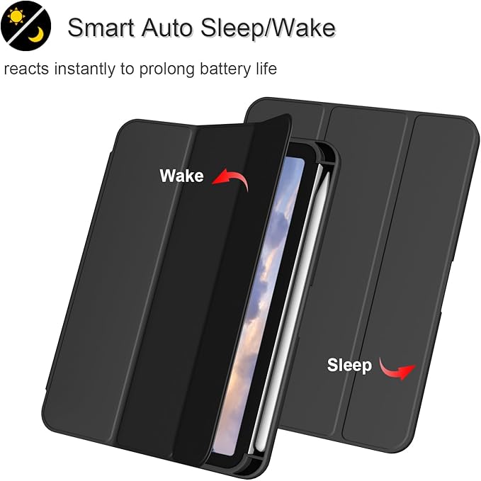 Husa inteligenta subtire, pliabila, cu suport, pentru iPad mini a 7-a generatie (A17 Pro 2024) / iPad mini a 6-a generatie 2021, cu functie automata de trezire/somn, material TPU moale, slot pentru Apple Pencil si culoare, Negru
