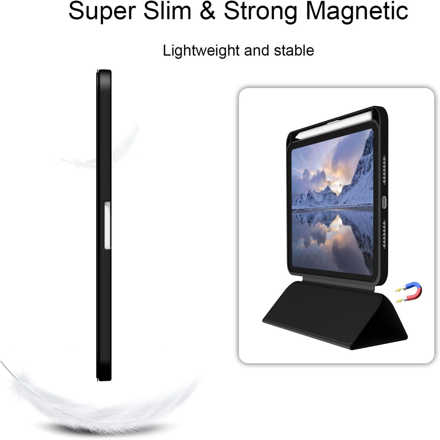 Husa inteligenta subtire, pliabila, cu suport, pentru iPad mini a 7-a generatie (A17 Pro 2024) / iPad mini a 6-a generatie 2021, cu functie automata de trezire/somn, material TPU moale, slot pentru Apple Pencil si culoare, Negru