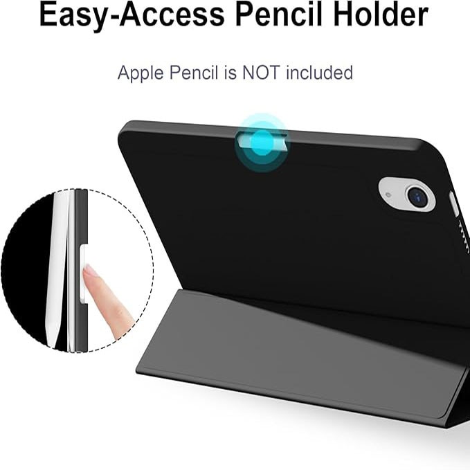 Husa inteligenta subtire, pliabila, cu suport, pentru iPad mini a 7-a generatie (A17 Pro 2024) / iPad mini a 6-a generatie 2021, cu functie automata de trezire/somn, material TPU moale, slot pentru Apple Pencil si culoare, Negru