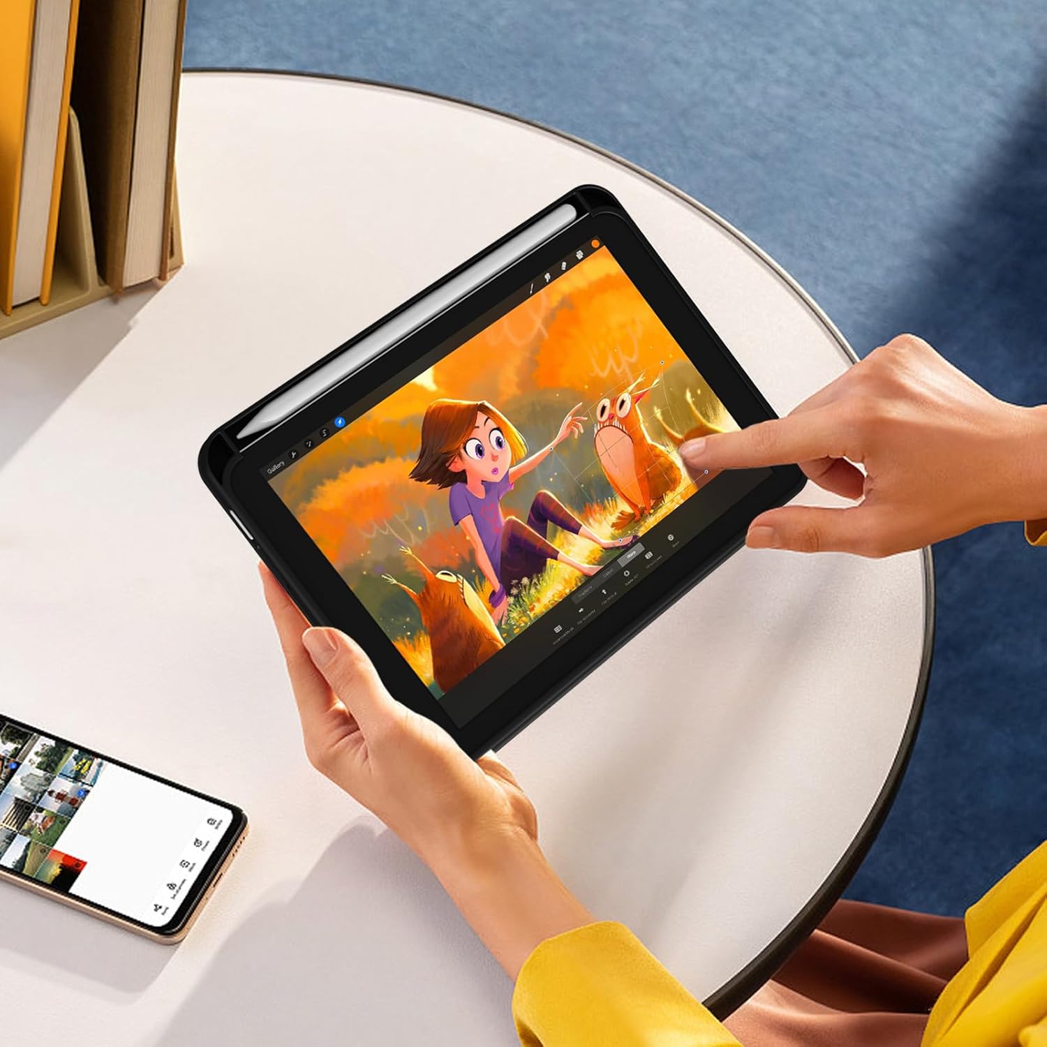 Husa inteligenta subtire, pliabila, cu suport, pentru iPad mini a 7-a generatie (A17 Pro 2024) / iPad mini a 6-a generatie 2021, cu functie automata de trezire/somn, material TPU moale, slot pentru Apple Pencil si culoare, Negru