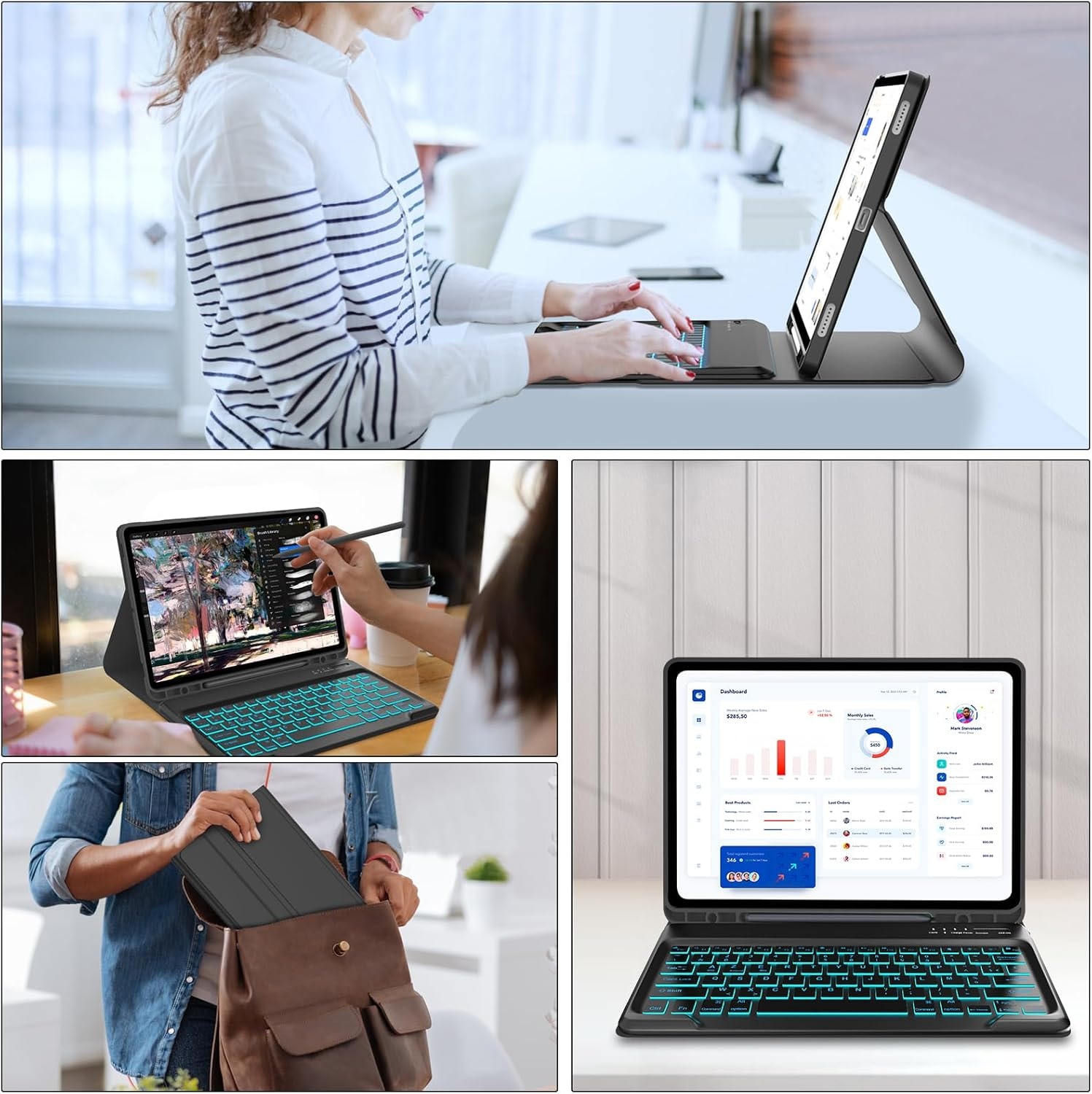 Husa si tastatura cu Iluminare compatibila cu Samsung Tab FE+/S9 FE Plus 12 "4"