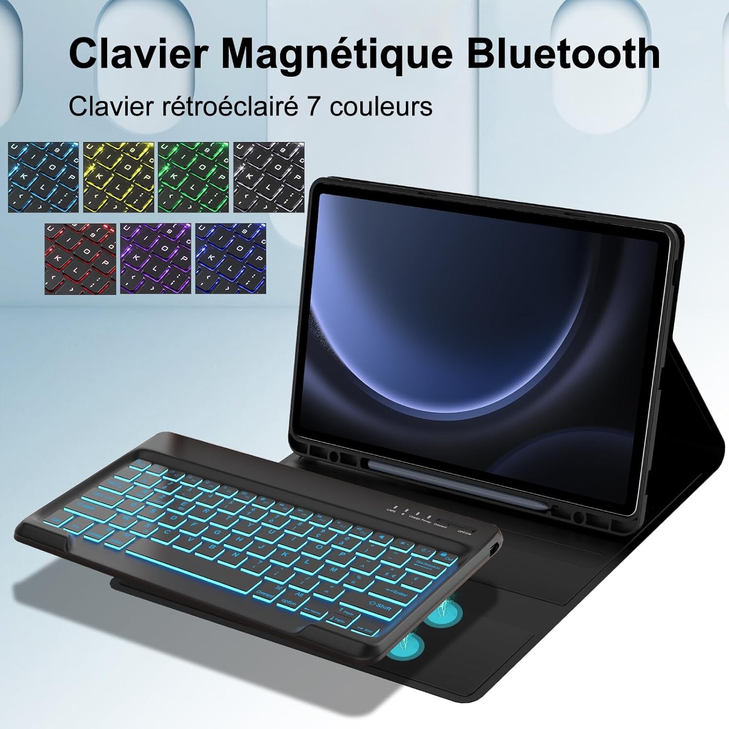 Husa si tastatura cu Iluminare compatibila cu Samsung Tab FE+/S9 FE Plus 12 "4"