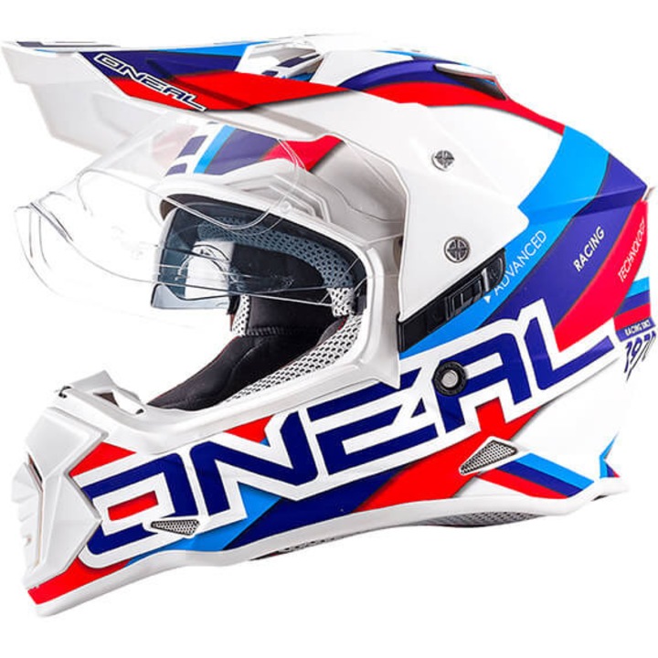 O'NEAL Sierra II Circuit kék-piros-fehér cross/enduro bukósisak beépített napszemüveggel