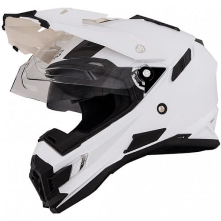 Cască moto cross/enduro O'NEAL Sierra Adventure albă cu ochelari de soare integrați