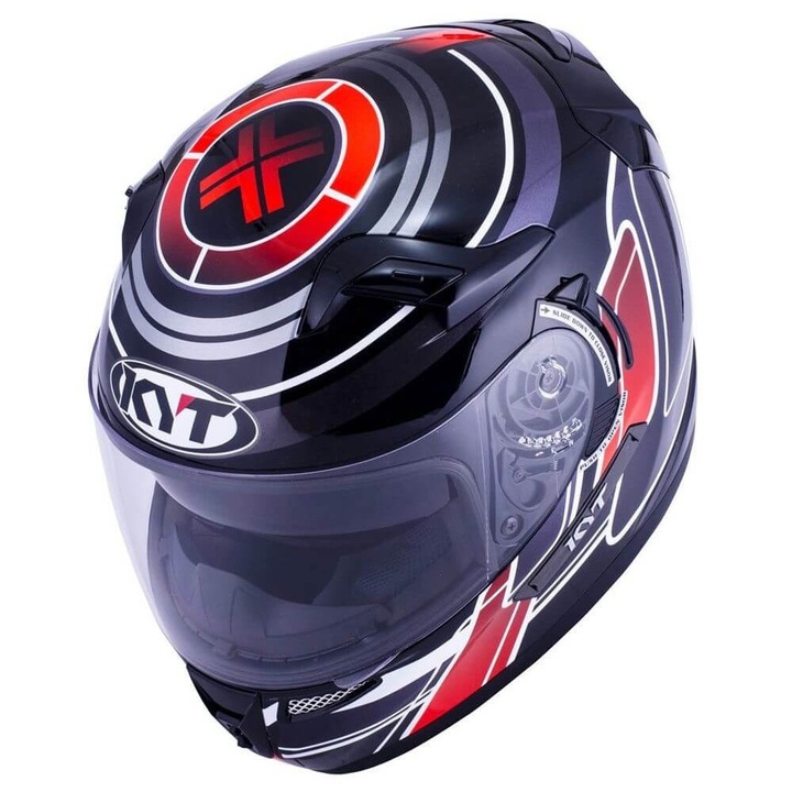 Casca moto KYT VENOM Square negru-roșu lucios cu ochelari de soare integrați