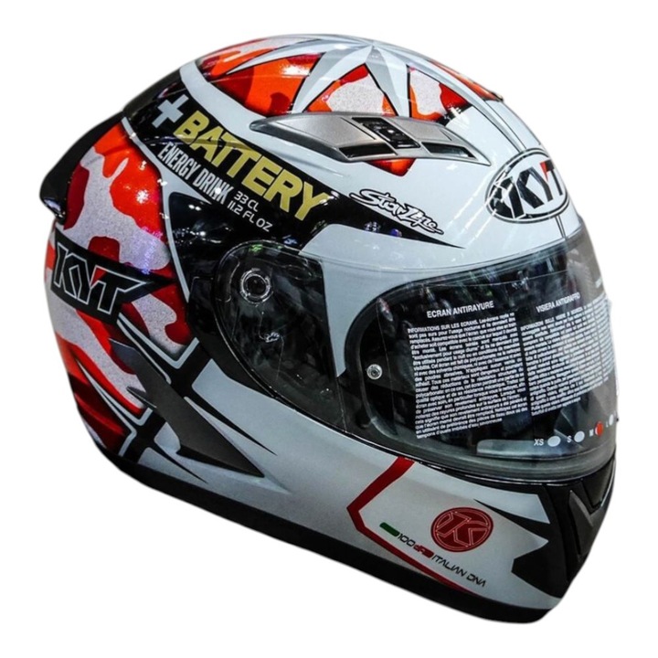 Casca moto KYT FALCON Espargaro roșu-alb speed cu ochelari de soare integrați