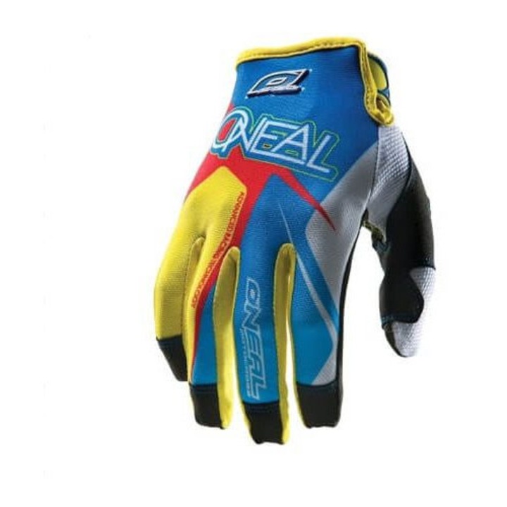 Mănuși moto cross O'NEAL Jump Race albastru-galben-roșu-alb