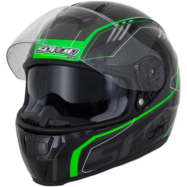 SPADA SP16 Gradient cască de viteză negru-verde lucios cu ochelari de soare integrați