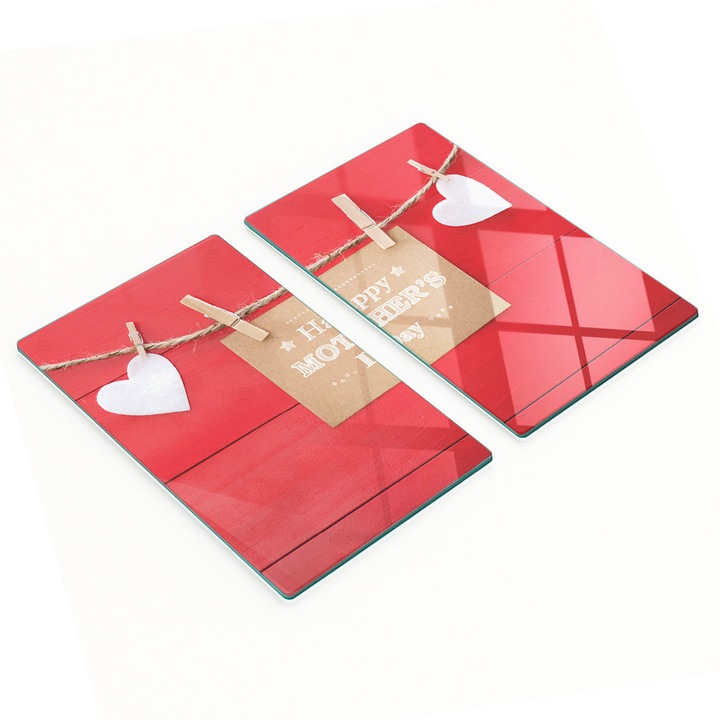 Tocatoare de bucatarie Tulup, set 2 bucati, 30x52cm, sticla securizata, antiderapante, imprimeu rezistent