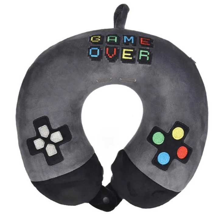 Perna calatorie pentru copii, pentru masina/avion, model Gamer, 29x34x8cm, Gri/Negru