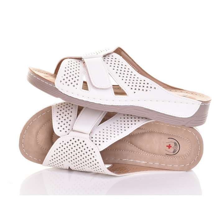 Дамски чехли Martinus, зашити, платформа от пяна, леки, бели, екологична кожа, 38 EU