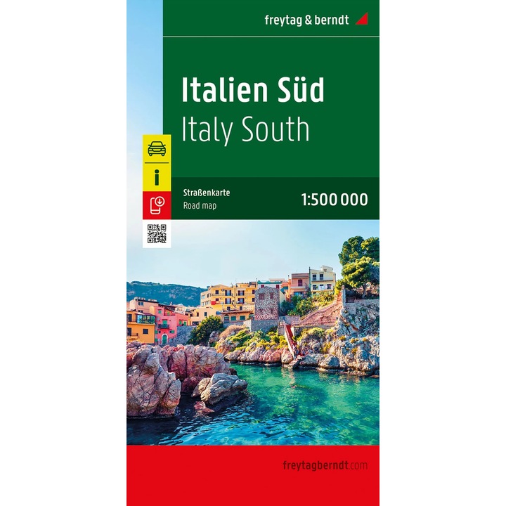 Harta, Freytag & Berndt, 1:500 000, 124x93cm, cu informatii turistice si campinguri, Italia de Sud