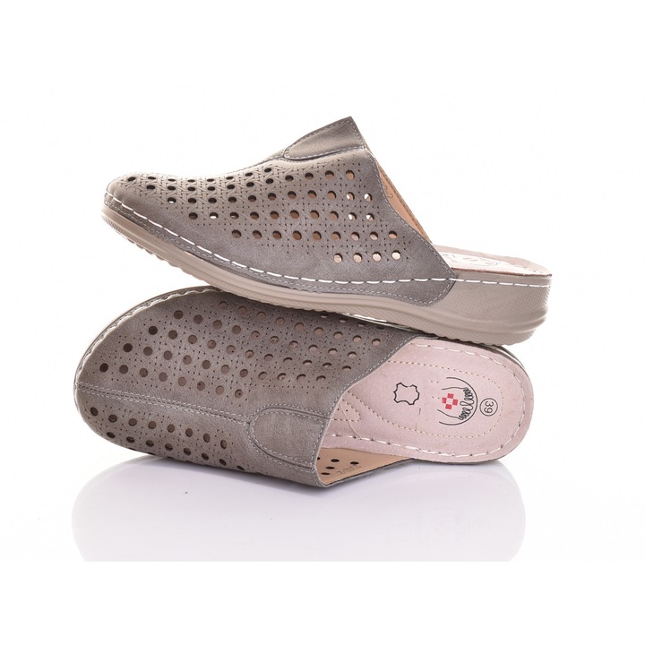 Papuci dama Martinus, gri, piele ecologica, usori, platforma, Gri, 42