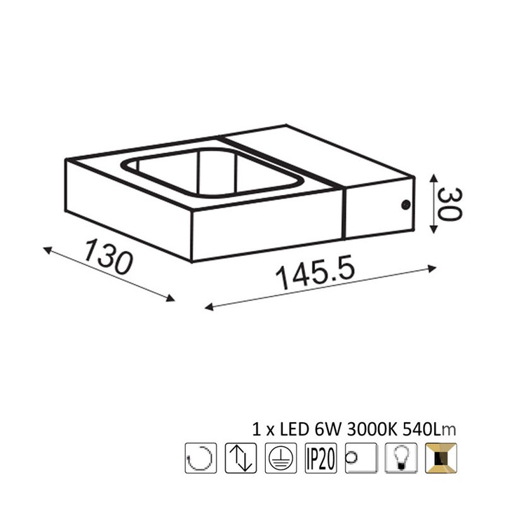 Aplica LED 6W, Aca, 3000K, aluminiu auriu