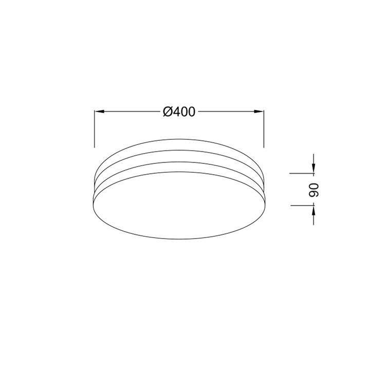 Plafoniera triphote O40, Aca, acrilic alb, elemente metalice cromate