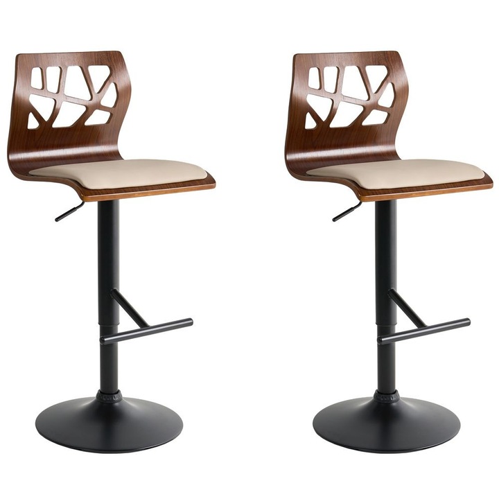 Set de 2 scaune de bar Petersburg Piele ecologica Negru/Bej