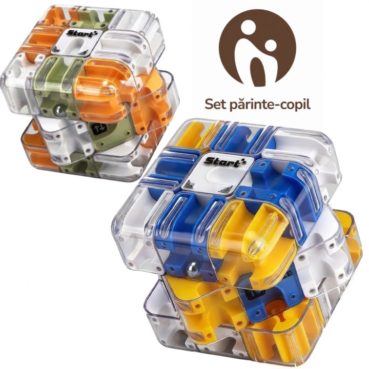 Szülő-Gyermek szett 2 db 3D Start+ puzzle kocka, kék-sárga és narancs-zöld, 8,5x8,5x8,5cm