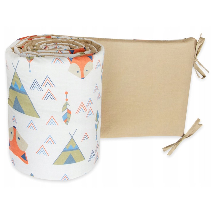 Protectie pentru patut, model vulpe, 360x30cm, bumbac, umplutura silicon, bej