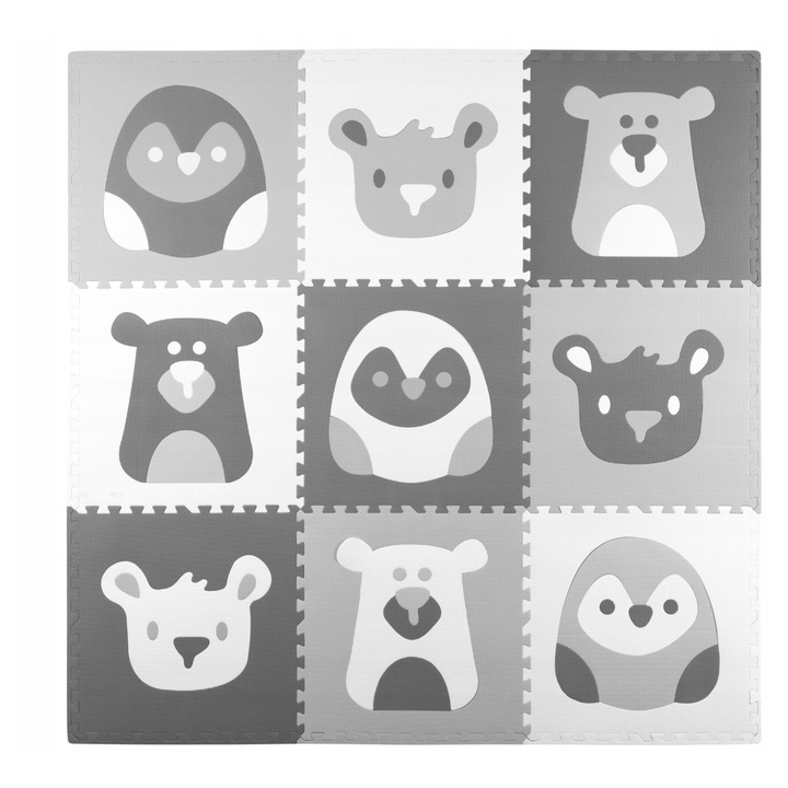 Covor copii Vulpi set 9 piese puzzle animale, 180x180cm, spuma EVA, waterproof, antiderapant