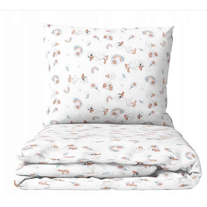 Lenjerie patut Vulpi 120x90cm/60x40cm, bumbac, cu fermoar, model ratuste