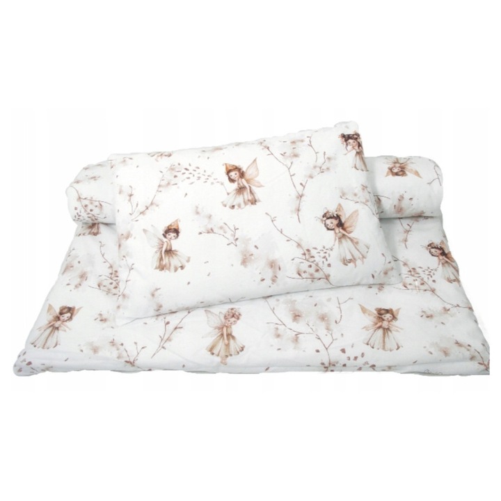 Lenjerie patut Vulpi 120x90cm, 100% bumbac, cu fermoar, bej