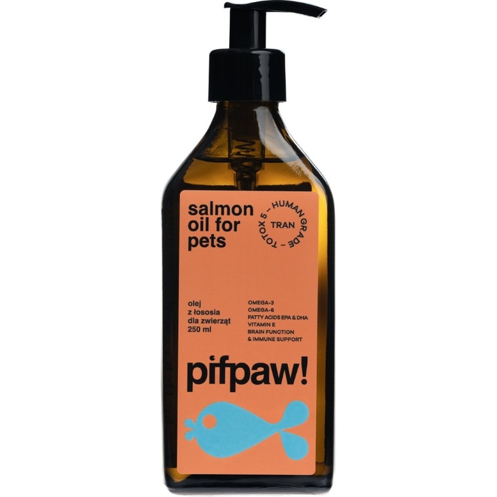 Ulei de somon Pifpaw pentru animale de companie, de calitate alimentara - 250 ml