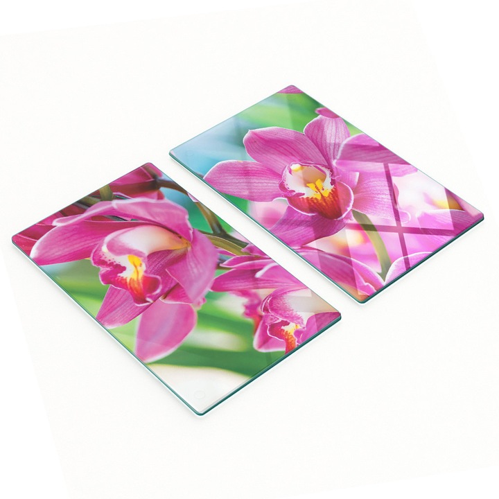 Tulup Díszítő Üveglap Készlet, Edzett Üveg, 2x30x52cm, Csúszásgátló, Rózsaszín Orchidea