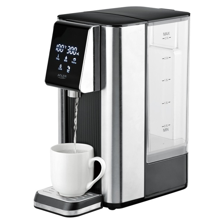 Dispenser De Apa, Adler, Ad1356, Putere Maxima 2600 W, Rezervor Detasabil De 2.5 l Cu Filtru De Apa, Panou Tactil Cu Display Lcd, Protectie Impotriva Supraincalzirii Si Fierberii Uscate, 26.3x15x29.7 cm, Negru