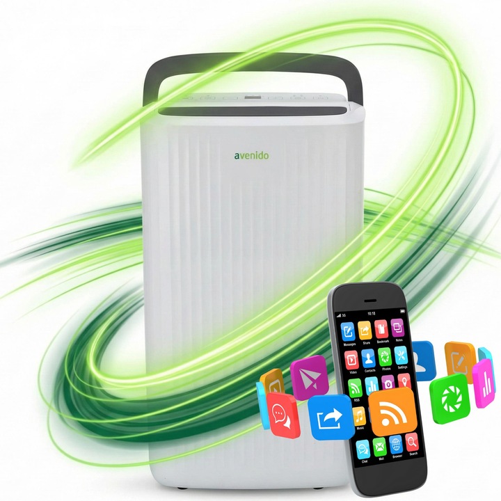 Párátlanító Készlet Kompresszorral és Wi-Fi-vel, Avenido, Av7865, Párátlanító Kapacitás 10 Liter Naponta, Ajánlott Felület Akár 25 M², Zajszint 36 Db Alatt, Hűtőközeg R290, 27.5x18.5x48.2 cm