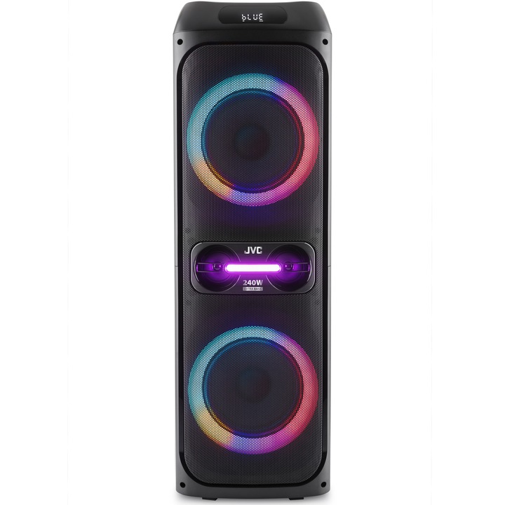 Sistem audio portabil JVC, XS-EP624B, Party Speaker, Bluetooth V5.0, 240W, Lumini multicolore, Karaoke, Radio FM , Autonomie de 16 ore, Negru