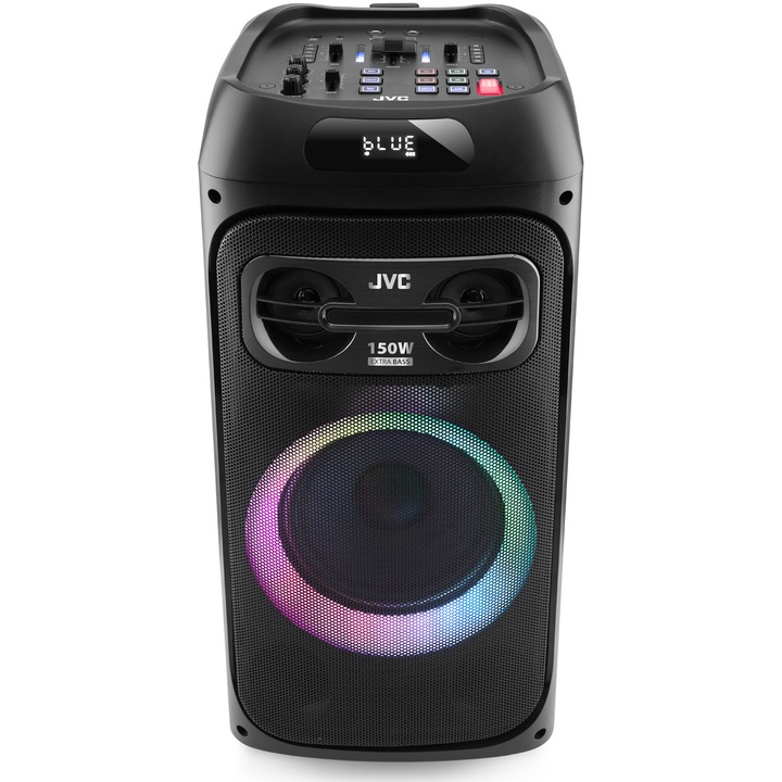 Sistem audio portabil JVC, XS-EP514B, Party Speaker, Bluetooth V5.0, 150W, Lumini multicolore, Karaoke, Radio FM , Autonomie de 16 ore, Negru