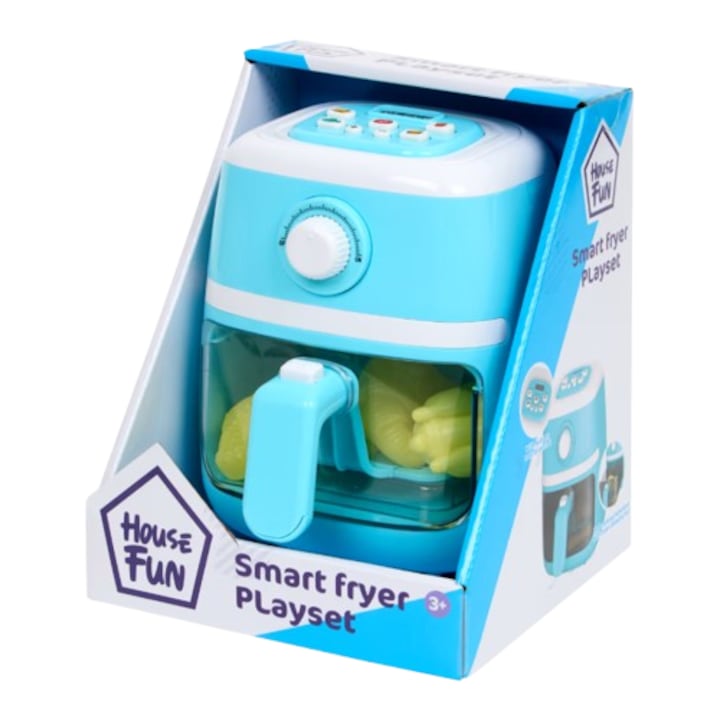 Friteuza cu aer cald de jucarie, air fryer, Hause Fun, Cu sunete si lumini realiste, Gustarile isi schimba culoarea in timpul coacerii, 10 piese