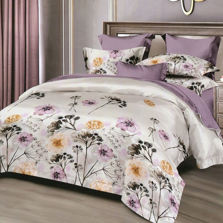Set lenjerie de pat 2 persoane, cu imprimeu cu flori „Dream Blossom”, 6 piese, 180 x 200