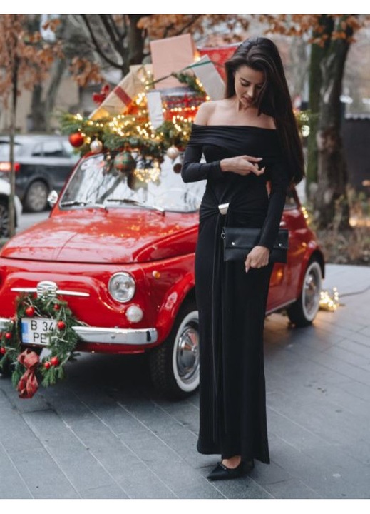 Rochie Tendeza, umeri goidwqf, Negru