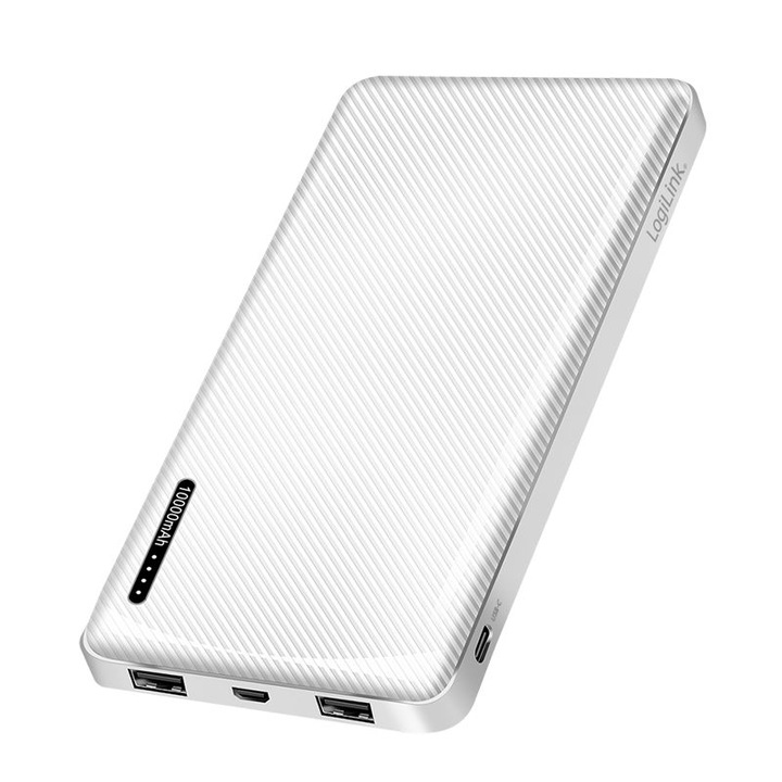 LogiLink PowerBank, 10000mAh, USB-C, fehér