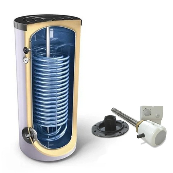 Pachet boiler indirect cu serpentina marita pentru pompe de caldura TESY EV 2x19 S 300 65 HP, 300 litri si rezistenta electrica cu termostat Tesy 4.5 kW