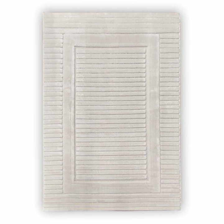Covor, Leo Alex Carpets, Lily, Efect 3D, 120x170 cm, Design Modern, Material Polipropilen Heatset, Grosime 10 mm, Greutate 1550 g/m², Pentru Living, Dormitor, Hol, Bucatarie, Crem