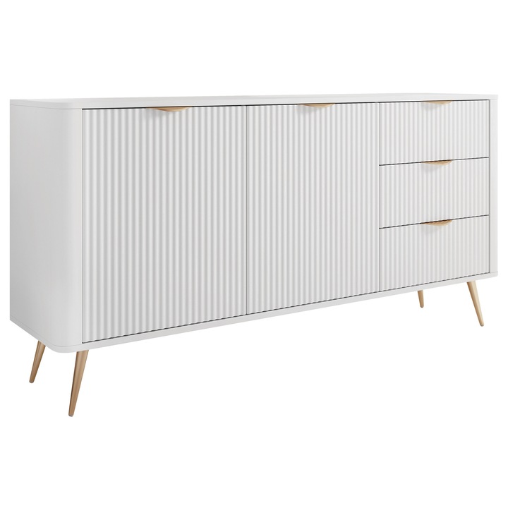 Comoda cu usi si sertare Wosial 163 2D3S, MIRJAN 24, alb, 38x164x82