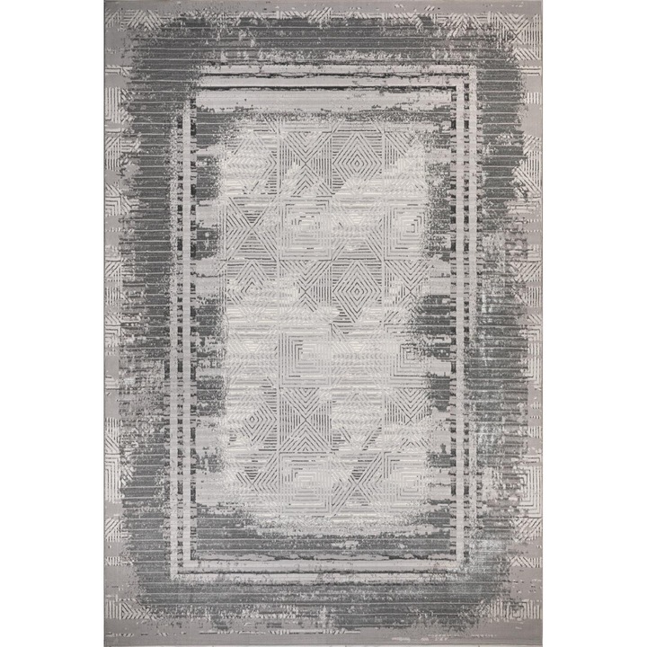 Covor, Leo Alex Carpets, Beyond, 120x180 cm, Design Vintage, Material Poliester Moale, Grosime 10 mm, Greutate 2300 g/m², Spate Juta Naturala, Pentru Living, Dormitor, Hol, Bucatarie, Gri