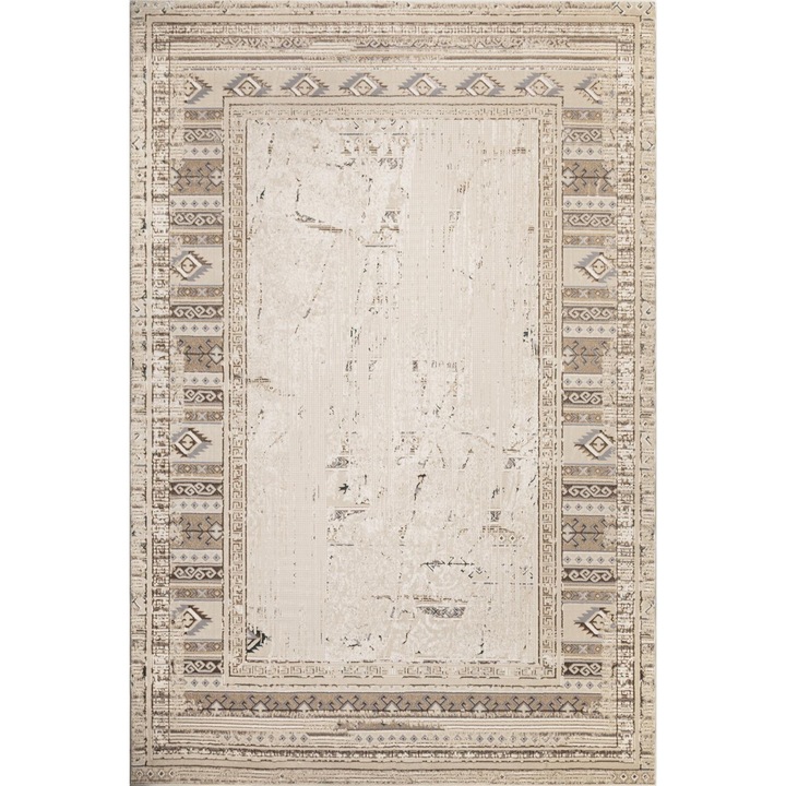 Covor, Leo Alex Carpets, Beyond Scandinavian, 200x290 cm, Design Vintage, Material Poliester Soft, Grosime 10 mm, Greutate 2300 g/m², Spate Juta Naturala, Pentru Camera De Zi, Dormitor, Hol, Bucatarie, Bej