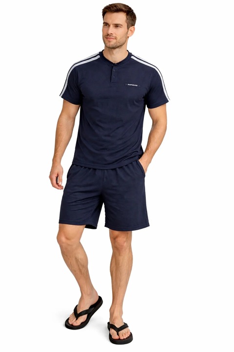 Pijama cu benzi contrastante, Albastru